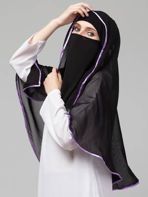 Nazneen Butterfly Arabian hijab With nose piece with Purple Satin tape 3