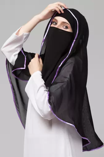 Nazneen Butterfly Arabian hijab With nose piece with Purple Satin tape