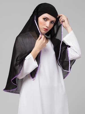 Nazneen Butterfly Arabian hijab With nose piece with Purple Satin tape 4