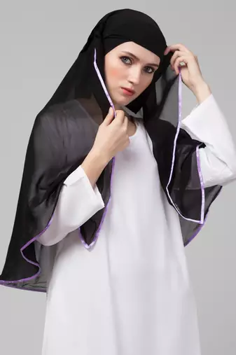 Nazneen Butterfly Arabian hijab With nose piece with Purple Satin tape