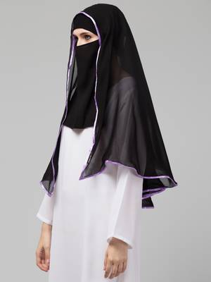 Nazneen Butterfly Arabian hijab With nose piece with Purple Satin tape 5