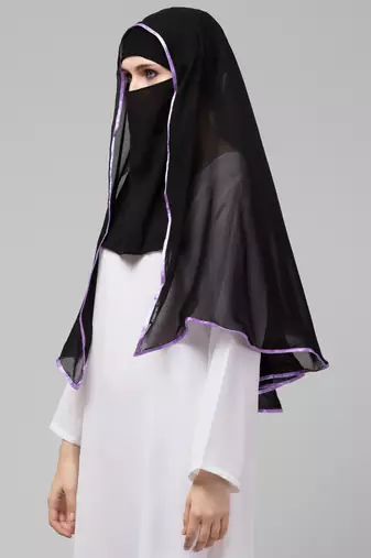 Nazneen Butterfly Arabian hijab With nose piece with Purple Satin tape