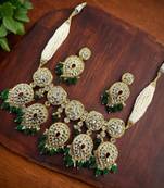 Elegant kundan choker necklace set with big pendant, pearls & gold polish     bridal set with matching earrings