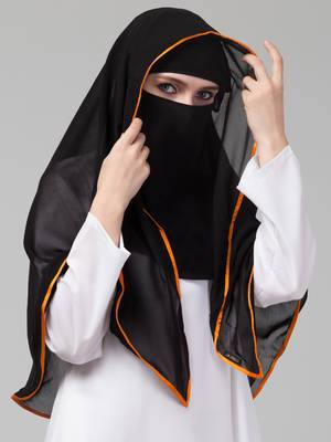 Nazneen Butterfly Arabian hijab With nose piece with Orange Satin tape 1