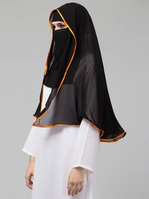 Nazneen Butterfly Arabian hijab With nose piece with Orange Satin tape 3