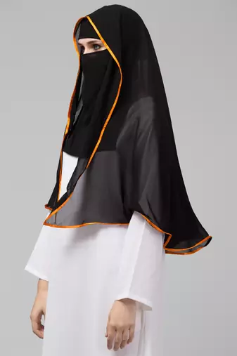 Nazneen Butterfly Arabian hijab With nose piece with Orange Satin tape