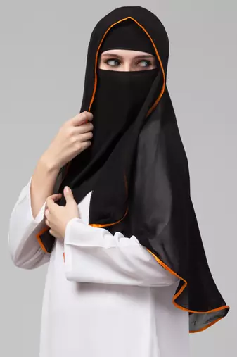 Nazneen Butterfly Arabian hijab With nose piece with Orange Satin tape