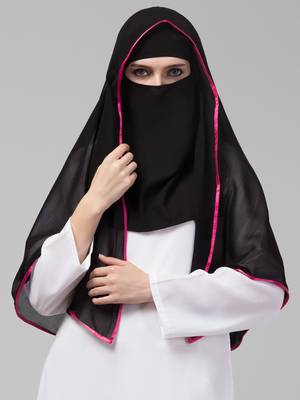 Nazneen Butterfly Arabian hijab With nose piece with Pink Satin tape 1