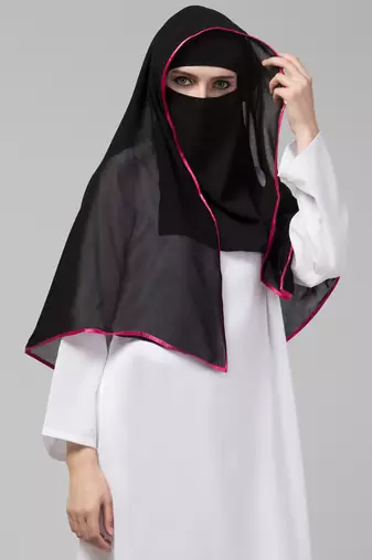 Nazneen Butterfly Arabian hijab With nose piece with Pink Satin tape