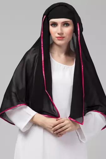 Nazneen Butterfly Arabian hijab With nose piece with Pink Satin tape