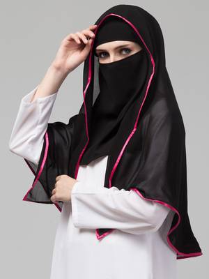 Nazneen Butterfly Arabian hijab With nose piece with Pink Satin tape 5