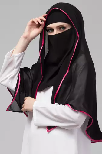 Nazneen Butterfly Arabian hijab With nose piece with Pink Satin tape