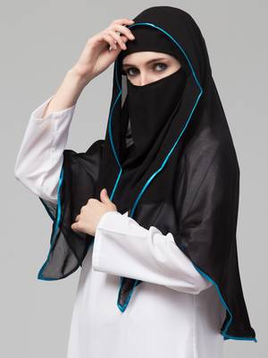 Nazneen Butterfly Arabian hijab With nose piece with Aqua blue Satin tape 1