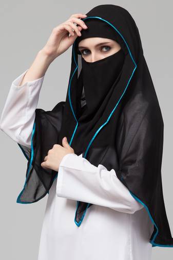 Nazneen Butterfly Arabian hijab With nose piece with Aqua blue Satin tape