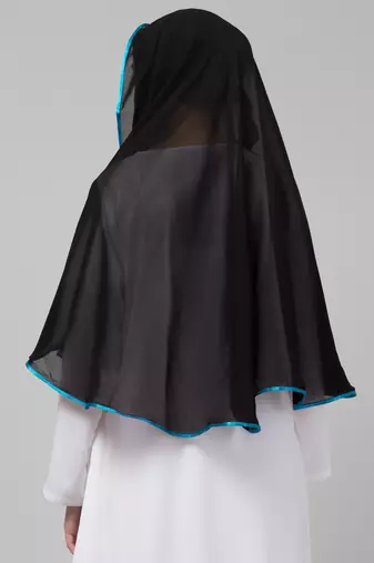 Nazneen Butterfly Arabian hijab With nose piece with Aqua blue Satin tape