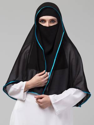 Nazneen Butterfly Arabian hijab With nose piece with Aqua blue Satin tape 3