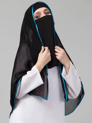 Nazneen Butterfly Arabian hijab With nose piece with Aqua blue Satin tape 4