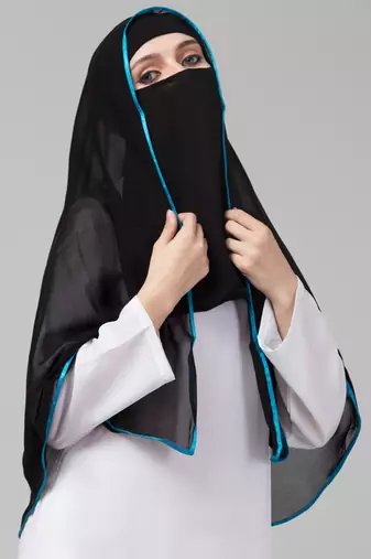 Nazneen Butterfly Arabian hijab With nose piece with Aqua blue Satin tape