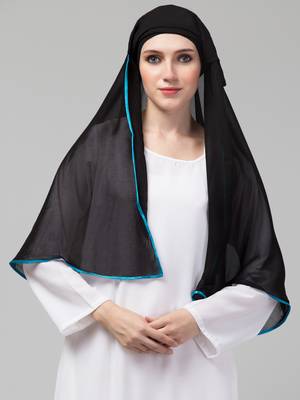 Nazneen Butterfly Arabian hijab With nose piece with Aqua blue Satin tape 5