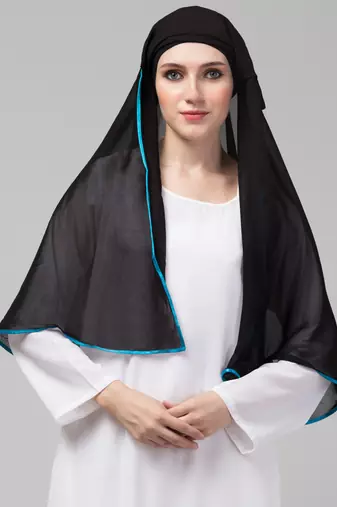 Nazneen Butterfly Arabian hijab With nose piece with Aqua blue Satin tape