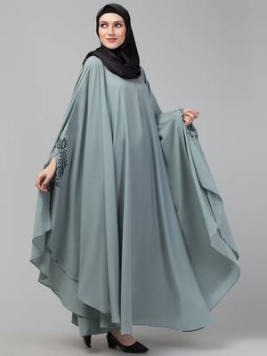 Nazneen Sage green Embroidered Iran Kaftan 6