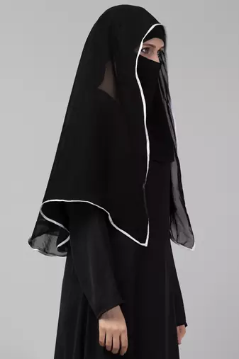 Nazneen Butterfly hijab cum nose piece with White Satin tape