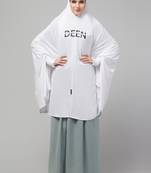 Nazneen Islamic Calligraphy printed  stretchable Jersey smoking at  sleeve  Jilbab cum prayer khimar  Hijab