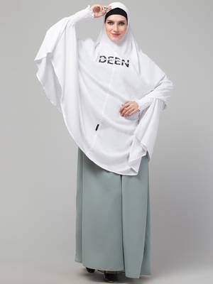 Nazneen Islamic Calligraphy printed  stretchable Jersey smoking at  sleeve  Jilbab cum prayer khimar  Hijab 4