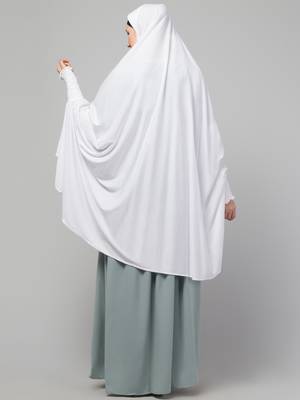 Nazneen Islamic Calligraphy printed  stretchable Jersey smoking at  sleeve  Jilbab cum prayer khimar  Hijab 5