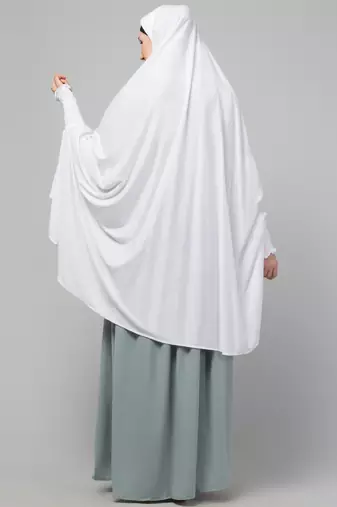 Nazneen Islamic Calligraphy printed  stretchable Jersey smoking at  sleeve  Jilbab cum prayer khimar  Hijab