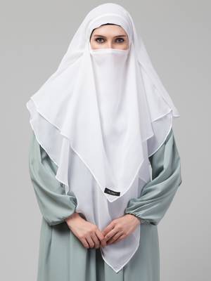 Nazneen White Triangle tow layers tie at back Ready to wear Hijab cum Naqab 1