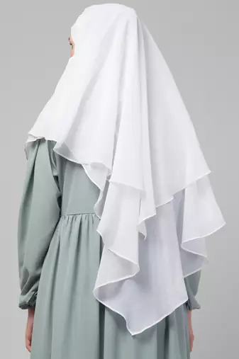 Nazneen White Triangle tow layers tie at back Ready to wear Hijab cum Naqab