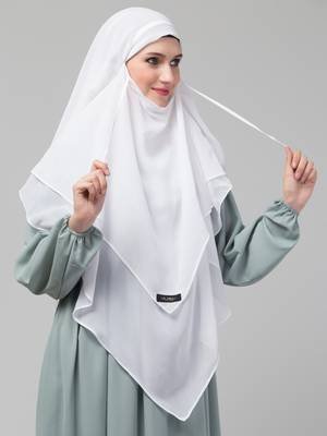 Nazneen White Triangle tow layers tie at back Ready to wear Hijab cum Naqab 3