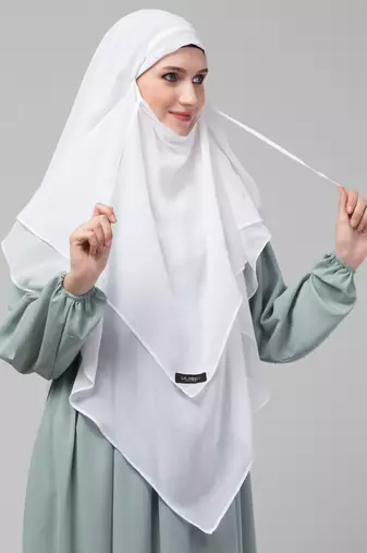 Nazneen White Triangle tow layers tie at back Ready to wear Hijab cum Naqab