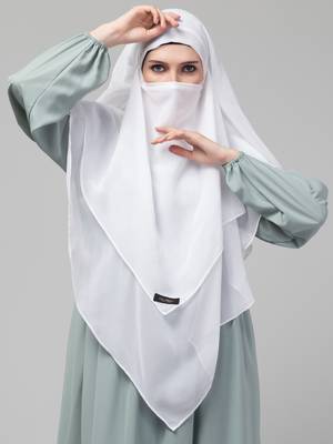 Nazneen White Triangle tow layers tie at back Ready to wear Hijab cum Naqab 4