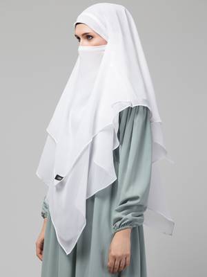 Nazneen White Triangle tow layers tie at back Ready to wear Hijab cum Naqab 5