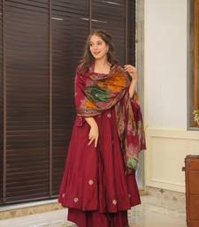 MAROON MASLIN COTTON ANARKALI SUIT SET 