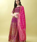 Purple Woven Silk Lehenga Choli With Dupatta