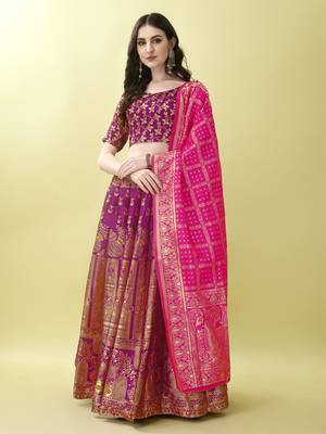 Purple Woven Silk Lehenga Choli With Dupatta 2