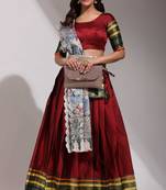 Maroon Woven Silk Lehenga Choli With Dupatta