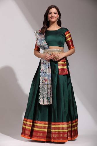 Grey Woven Silk Lehenga Choli With Dupatta