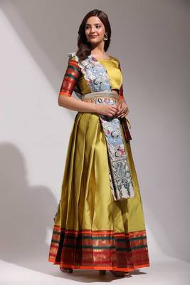Yellow Woven Silk Lehenga Choli With Dupatta 2