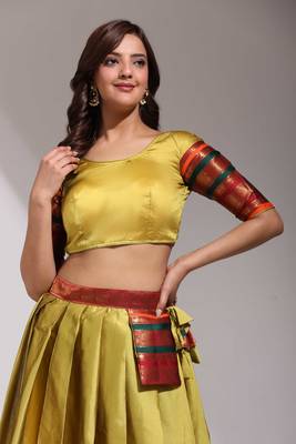 Yellow Woven Silk Lehenga Choli With Dupatta 3