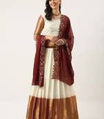 White Woven Silk Lehenga Choli With Dupatta