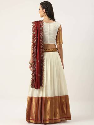 White Woven Silk Lehenga Choli With Dupatta 2