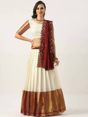 White Woven Silk Lehenga Choli With Dupatta 3