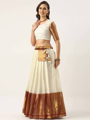 White Woven Silk Lehenga Choli With Dupatta 4