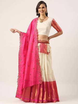 White Woven Silk Lehenga Choli With Dupatta 2
