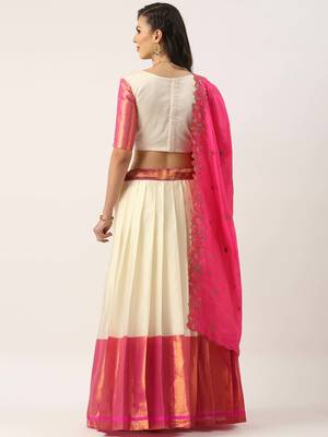 White Woven Silk Lehenga Choli With Dupatta 3