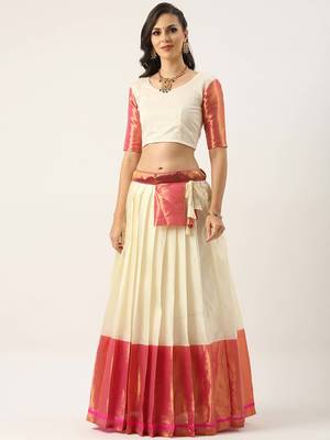 White Woven Silk Lehenga Choli With Dupatta 4